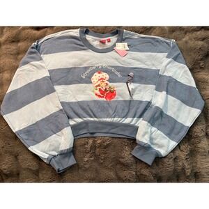 Strawberry Shortcake Striped Graphic Sweatshirt Pullover Crewneck Womens XL Blue
